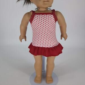 Unbranded White Red Heart Strappy Doll Sun Dress Ruffled Hem for 18" Dolls - GUC
